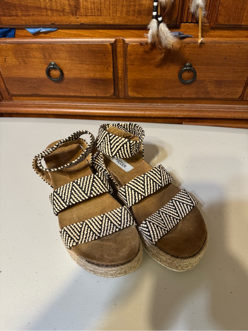 Steve Madden  Espadrille Sandals in Brown with Black & White Pattern